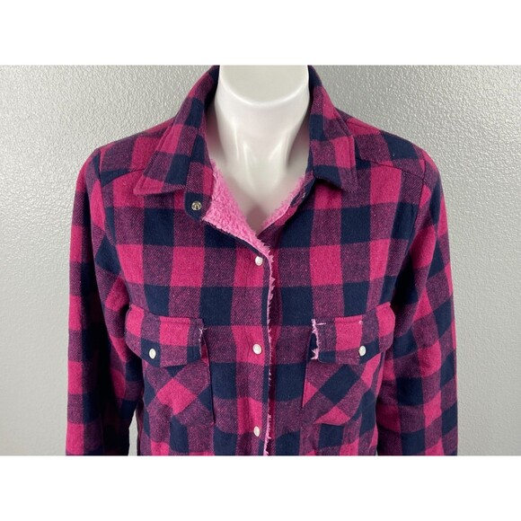 Blu Ivy Women Small Red Buffalo Plaid Jacket Pink Sherpa Lined Heavy NWT - Picture 2 of 9